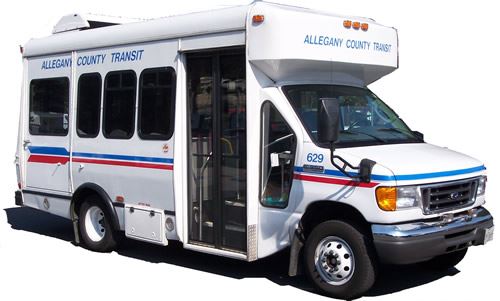 White Alltrans van with decals reading, "Allegany County Transit."